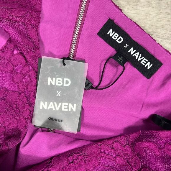 NBD × Naven Elina One Shoulder Waist Cut Out Lace Mini Dress, Magenta Women’s S - Picture 9 of 15